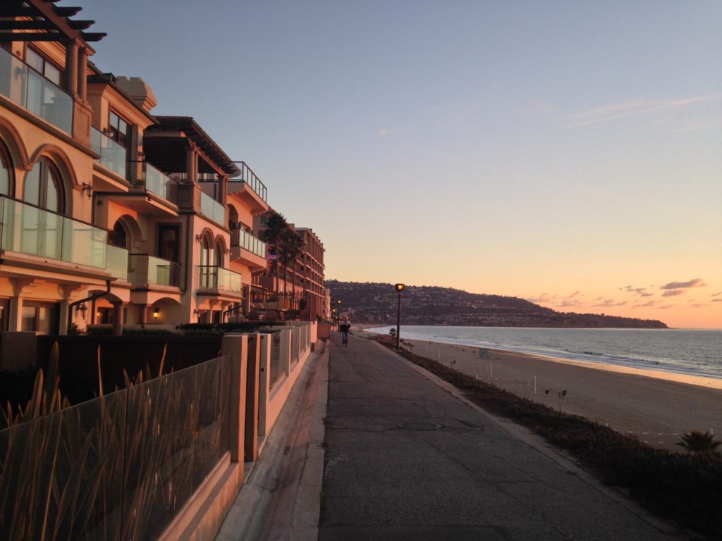 Redondo Beach Esplanade Sunset on houses.