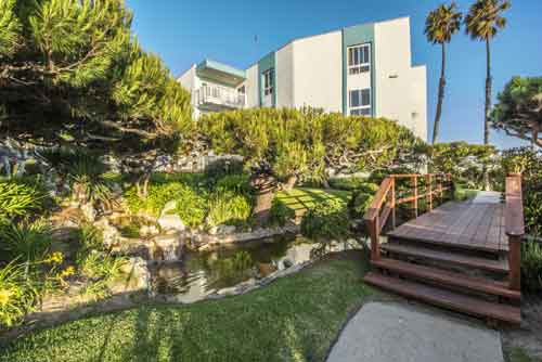 The landscaped grounds of The Village Redondo Beach